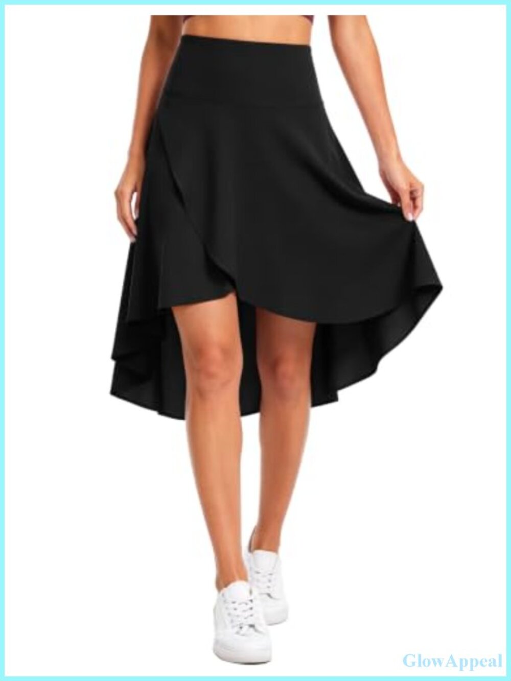 High Waist Wrap Skort High Low Flowy Midi Skirt Built-in Shorts Pockets